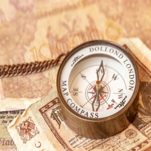 Antique brass pocket compass, navigation tool