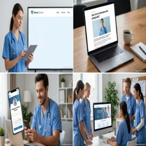 Pielęgniarki korzystające z aplikacji i strony internetowej NurseConnect, planowanie dyżurów.