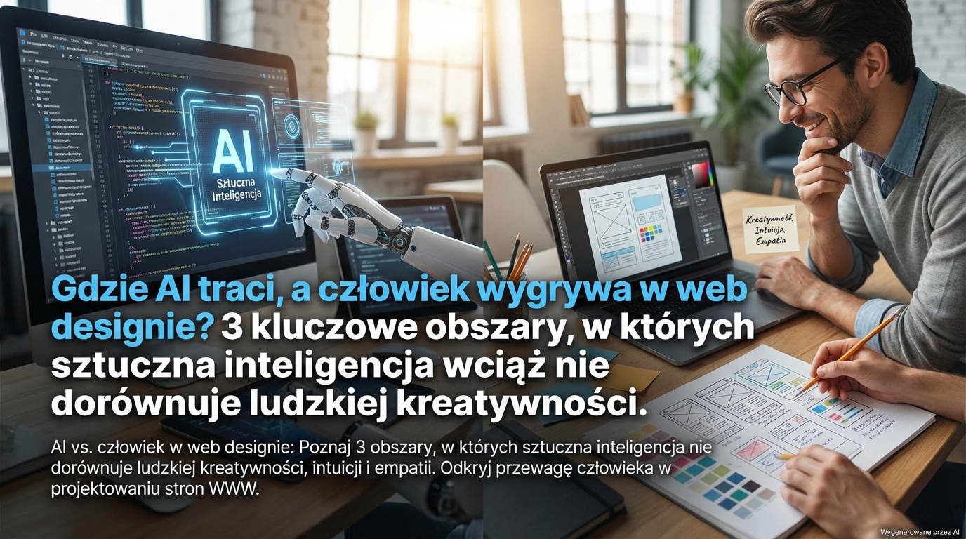 Gdzie AI traci, a człowiek wygrywa w web designie? 3 kluczowe obszary, w których sztuczna inteligencja wciąż nie dorównuje ludzkiej kreatywności.