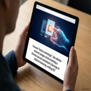 Osoba trzyma tablet z otwartą stroną internetową o fenomenie "dotyku mentalnego".
